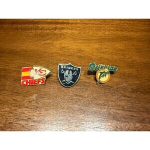 3 Vtg 1984 NFL Enamel Pin Lot Chiefs Raiders Dolphins Peter David Sports Logo